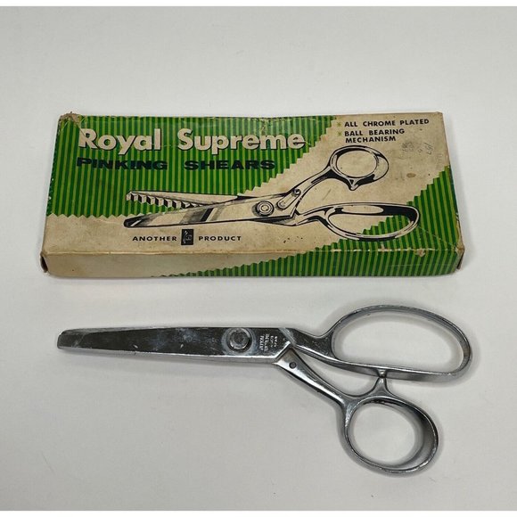Vintage Royal Supreme Pinking Shears Original Box Chrome Plated Ball Bearing - Picture 5 of 7
